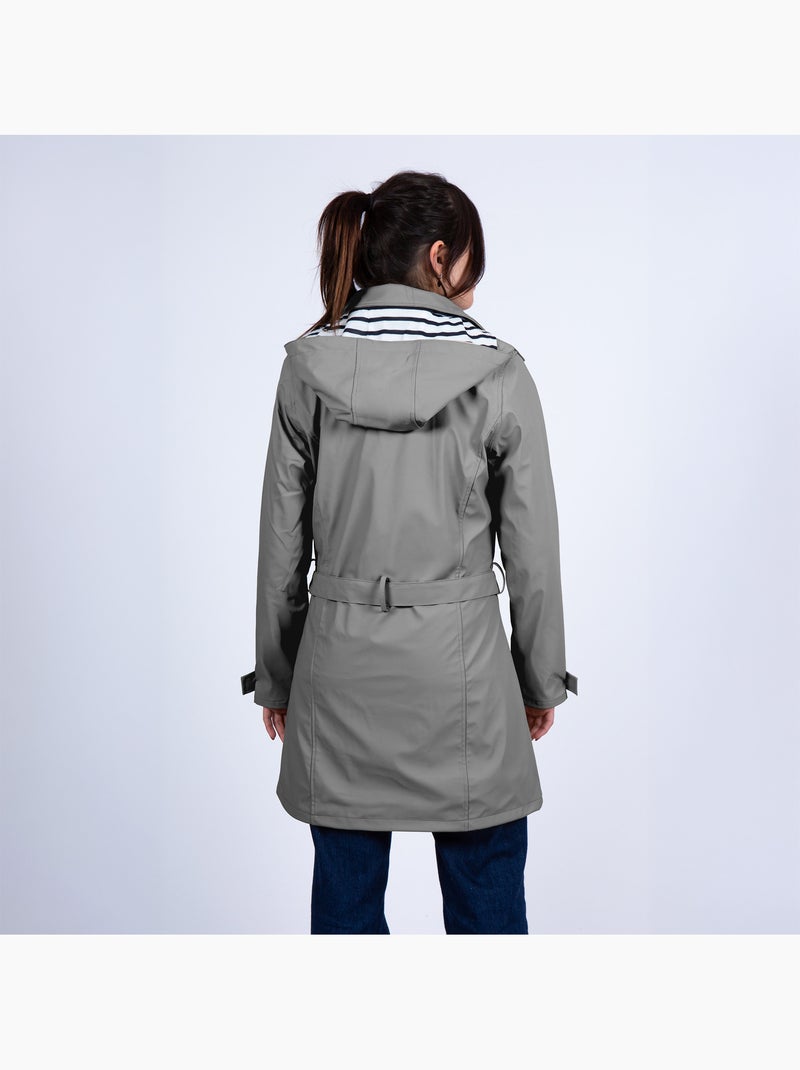 Ciré imperméable 'Breizh Océan', Coupe Trench, Capuche Amovible Femme Gris - Kiabi