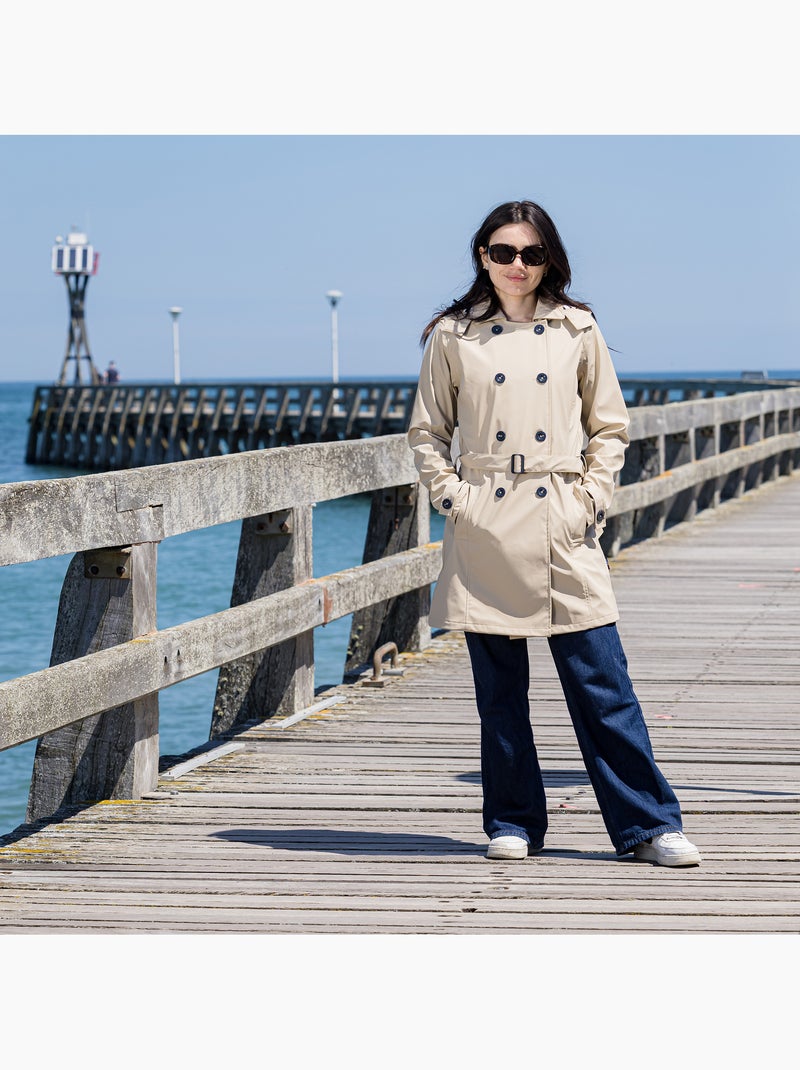 Ciré imperméable 'Breizh Océan', Coupe Trench, Capuche Amovible Femme Sable - Kiabi