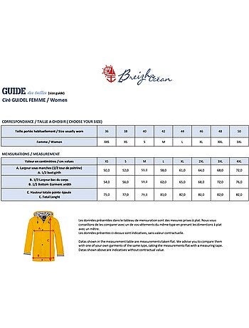 Ciré imperméable femme 'Breizh Océan' Vêtement de pluie à capuche, coutures thermosoudées