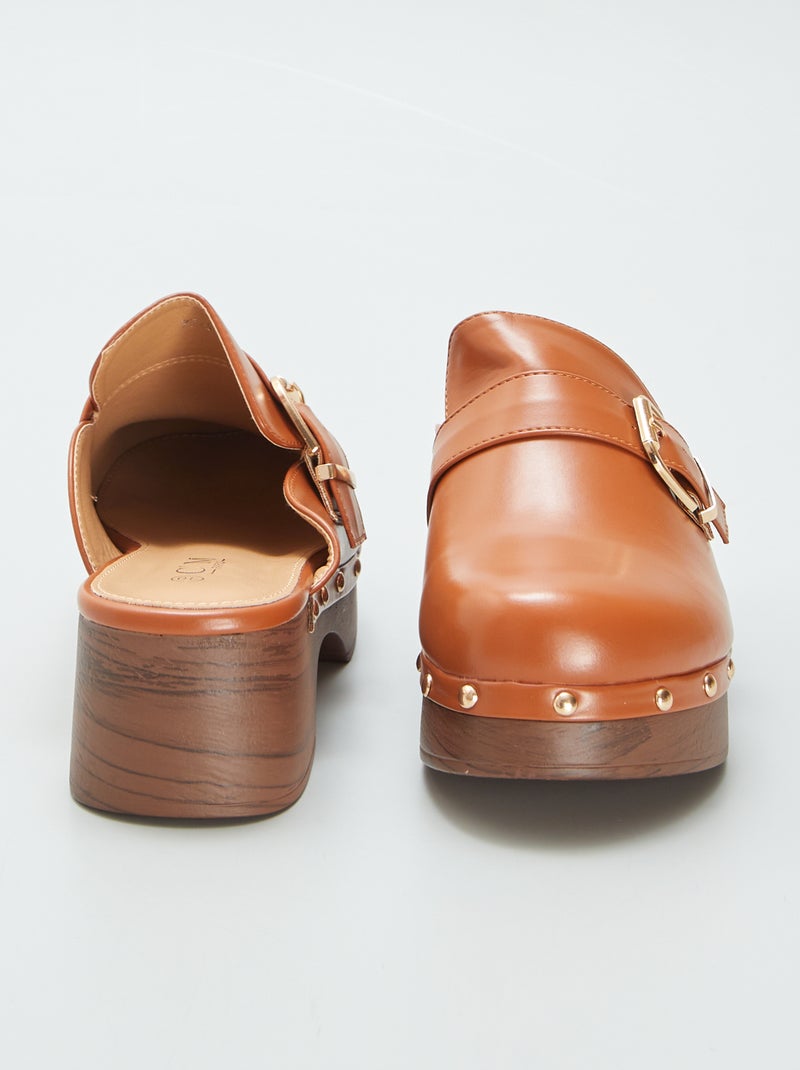 Clogs van imitatieleer met hak BRUIN - Kiabi