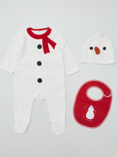 Coffret cadeau pyjama + bonnet + bavoir 'bonhomme de neige' - Kiabi