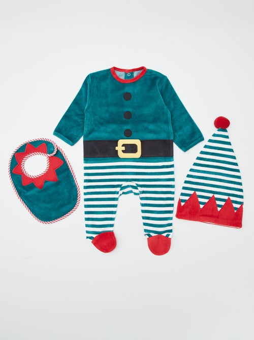 Coffret cadeau pyjama + bonnet + bavoir 'lutin' - Kiabi