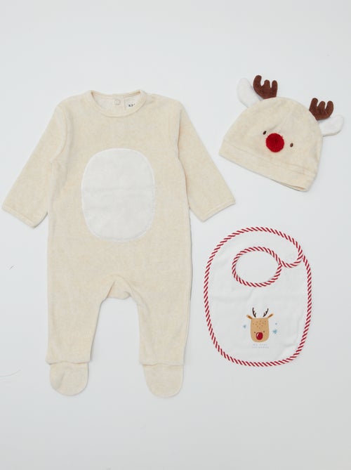 Coffret cadeau pyjama + bonnet + bavoir 'renne' - Kiabi