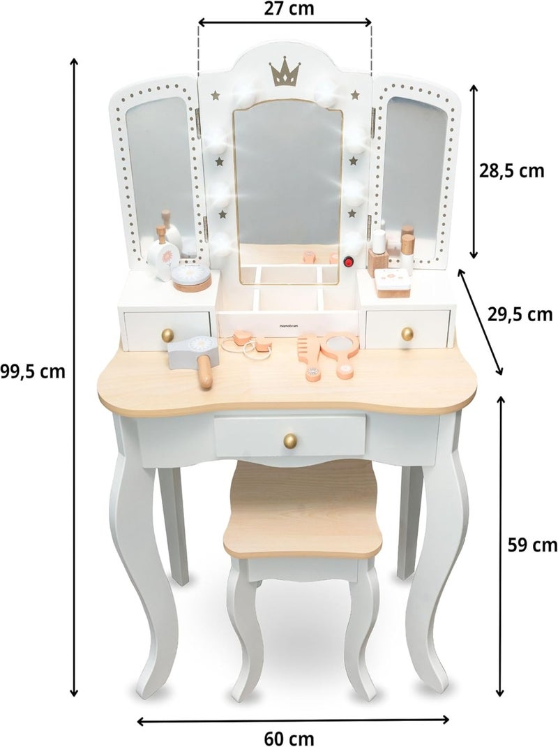 Coiffeuse enfant bois avec tabouret & miroir led – bureau enfant +3 N/A - Kiabi