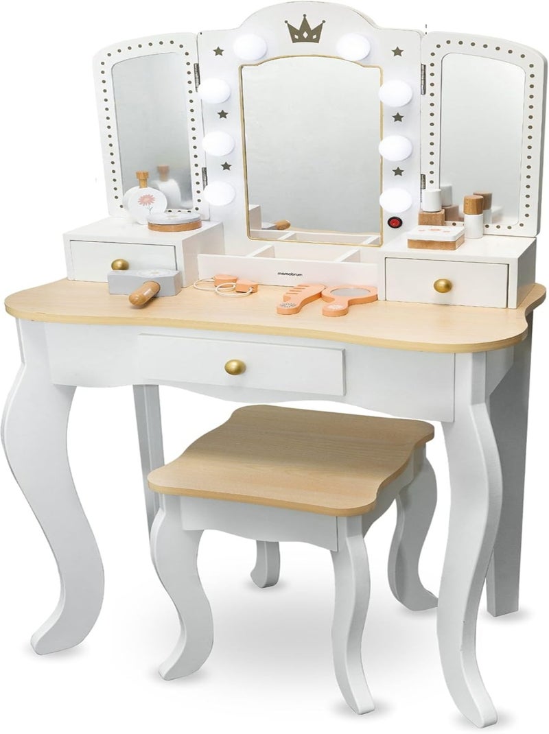 Coiffeuse enfant bois avec tabouret & miroir led – bureau enfant +3 N/A - Kiabi