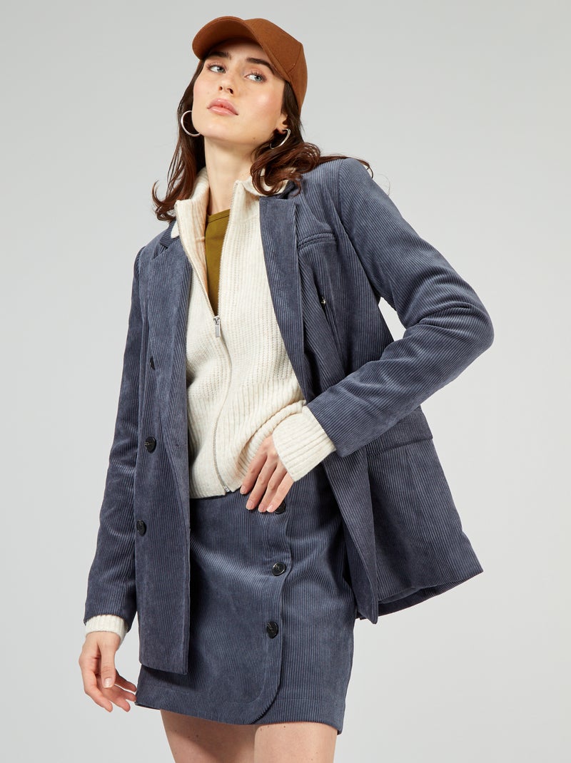 Colbertjasje van velours BLAUW - Kiabi
