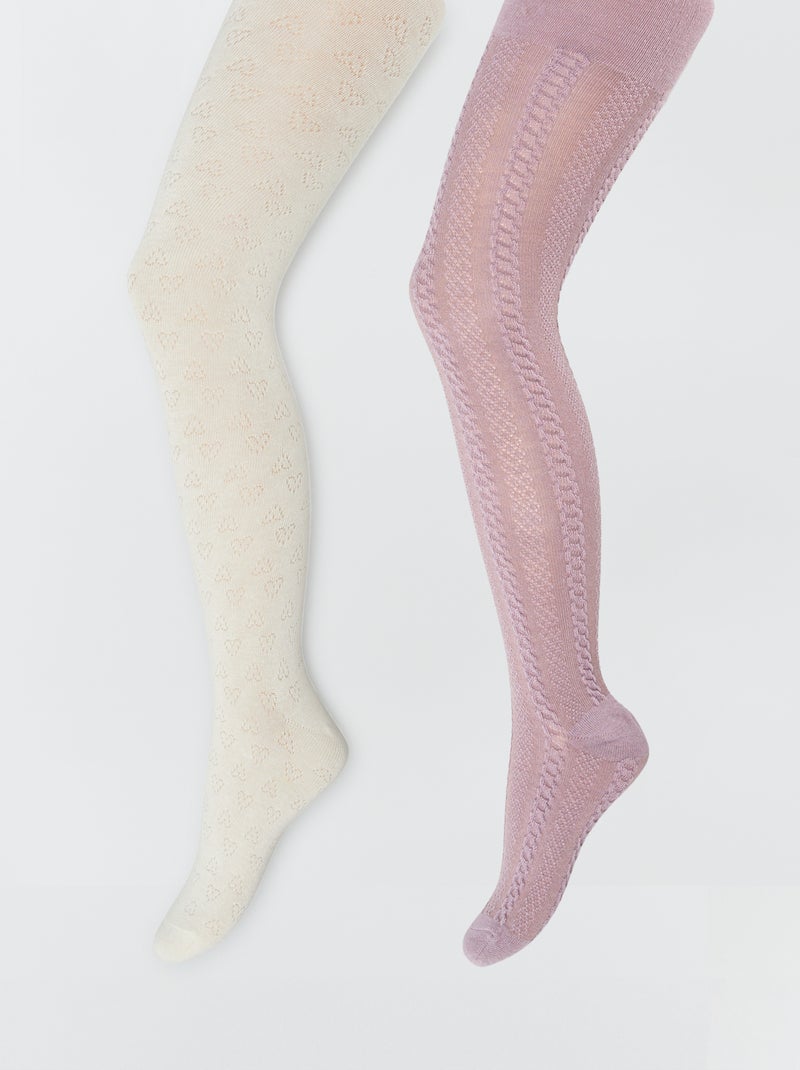 Collants chauds en maille - Lot de 2 Beige/violet - Kiabi