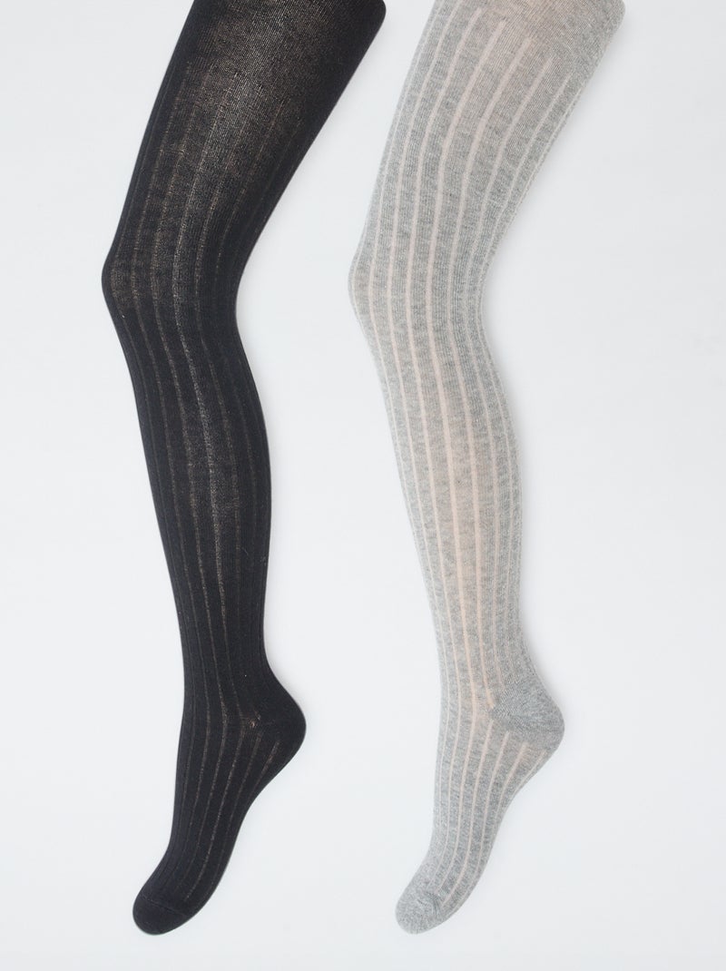 Collants chauds en maille côtelée - Lot de 2 Gris/noir - Kiabi