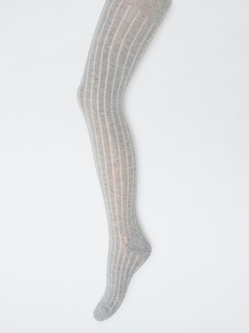 Collants chauds en maille côtelée - Lot de 2 Gris/noir - Kiabi