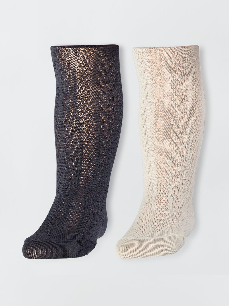 Collants en maille torsadées - Lot de 2 Blanc/gris - Kiabi