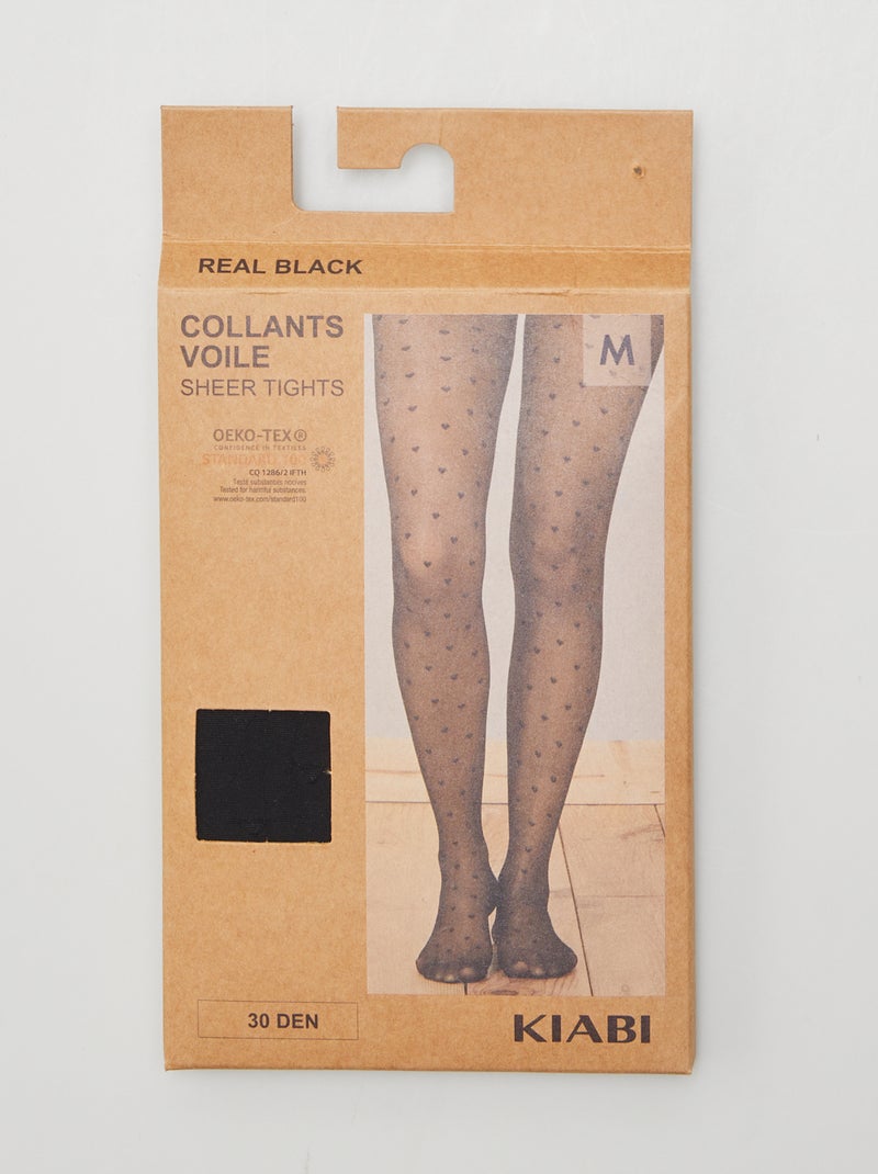 Collants plumetis coeurs 30D noir - Kiabi