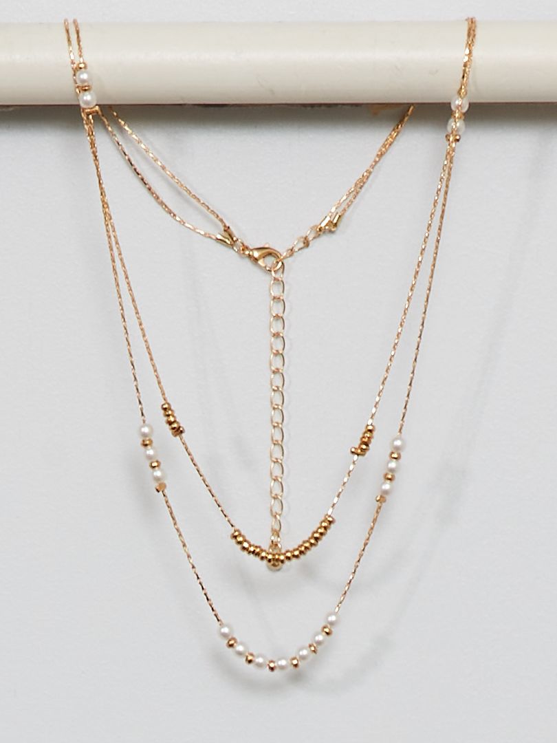Collier 2 rangs avec perles doré - Kiabi