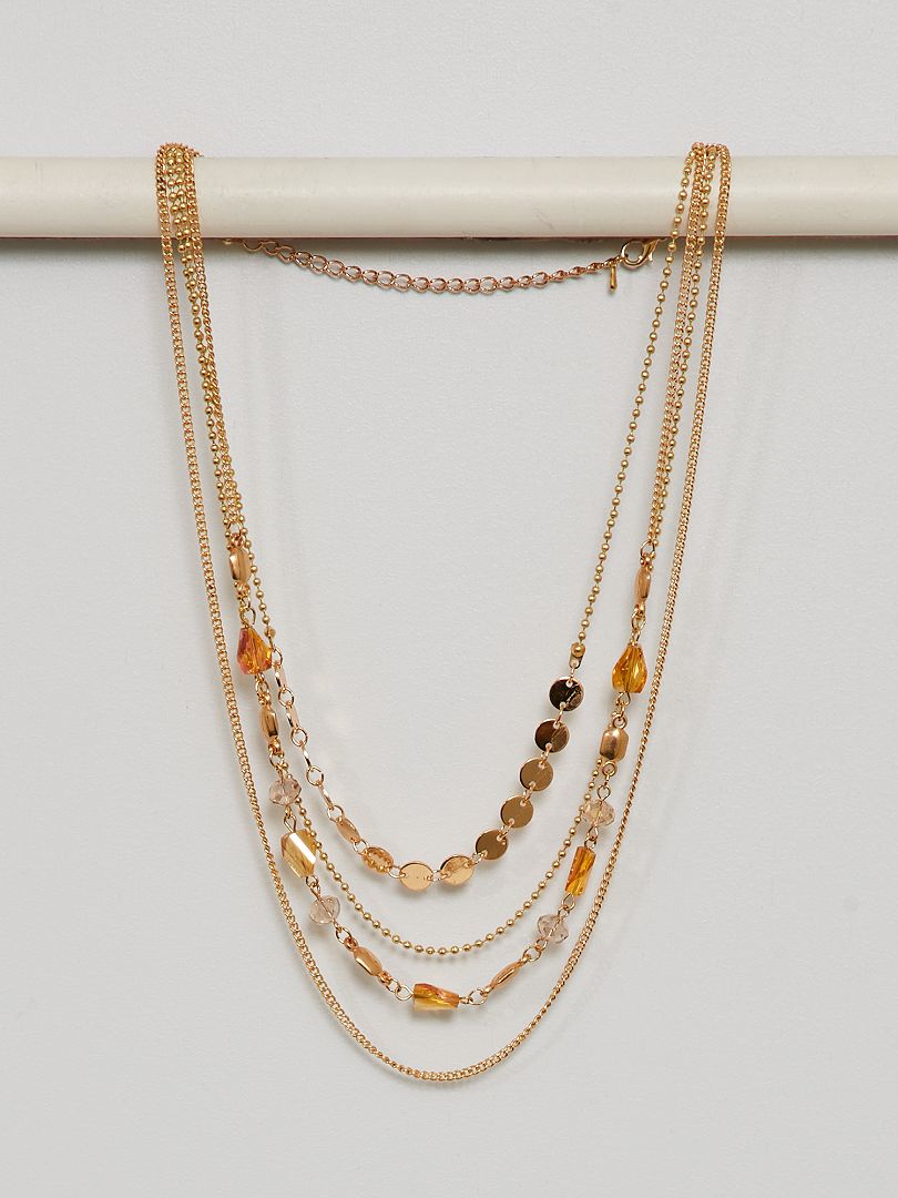 Collier multi-rangs avec chaînes et perles doré - Kiabi