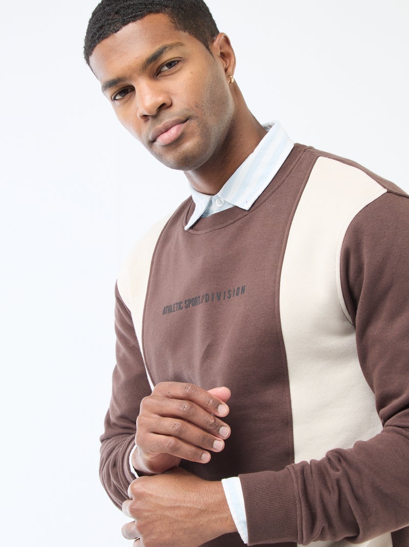 Colorblock sweater in sportswearstijl Bruin - Kiabi