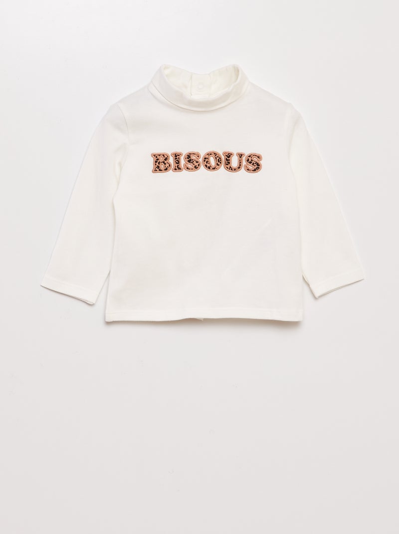 Coltrui van jersey met applicatie in bouclé WIT - Kiabi
