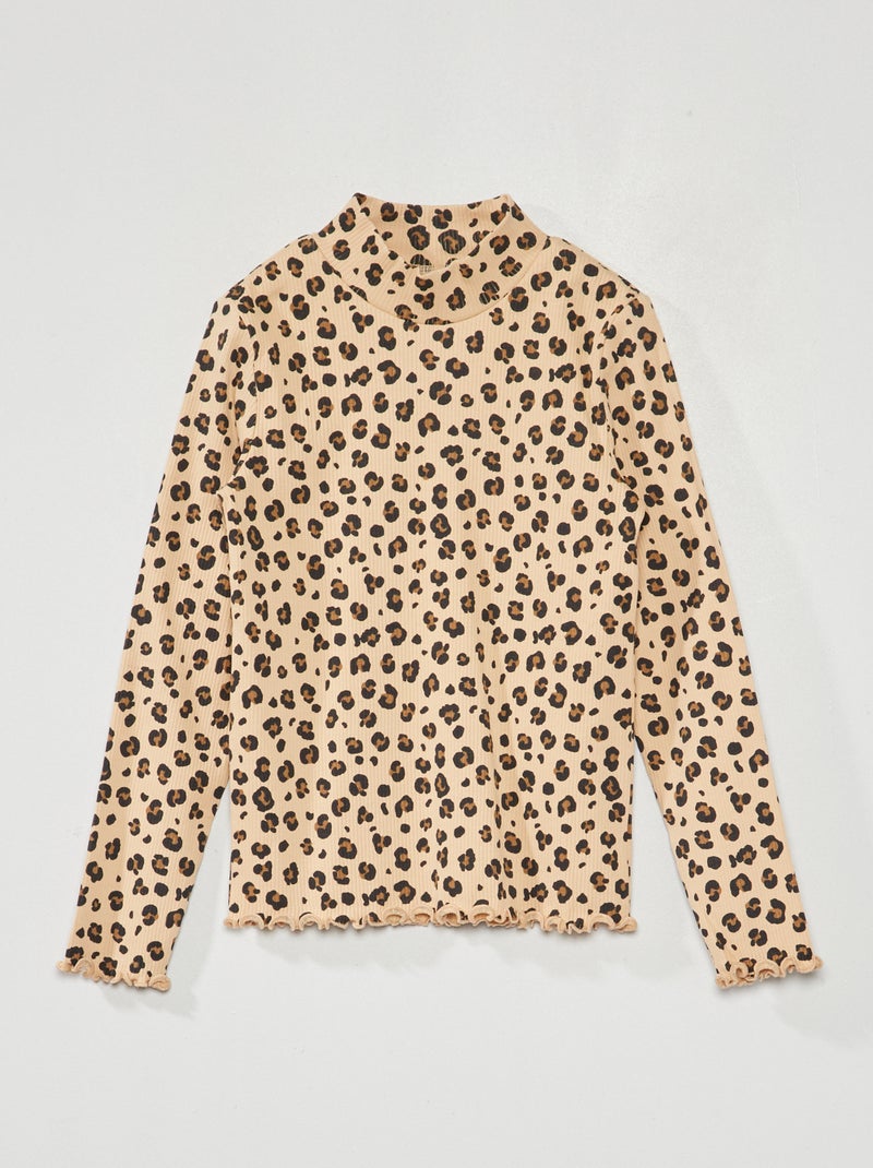 Coltruitje van ribtricot met print BIEGE - Kiabi