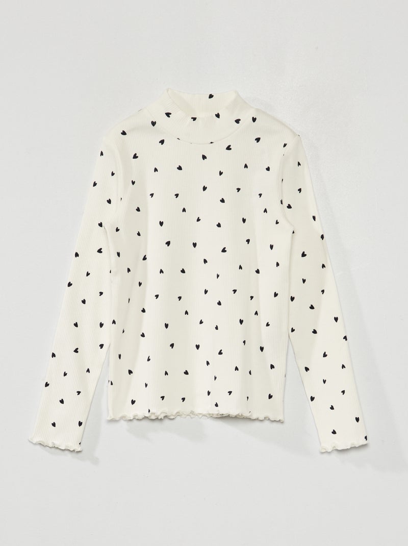 Coltruitje van ribtricot met print WIT - Kiabi