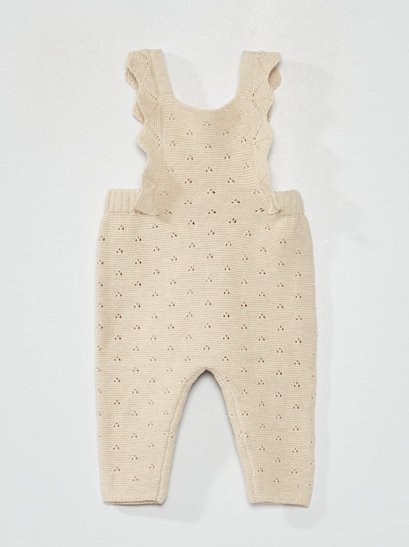 Combi longue en tricot effet volanté et point mousse Beige - Kiabi
