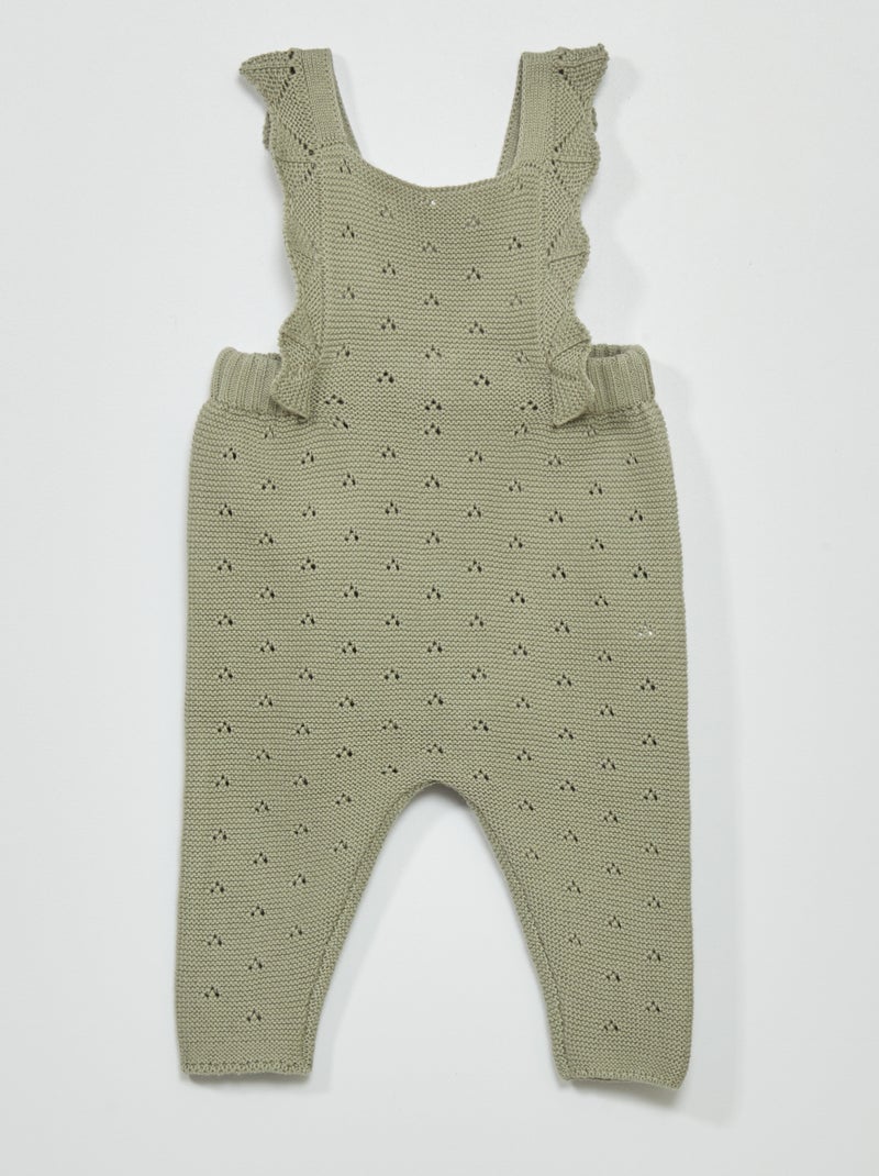 Combi longue en tricot effet volanté et point mousse Vert - Kiabi
