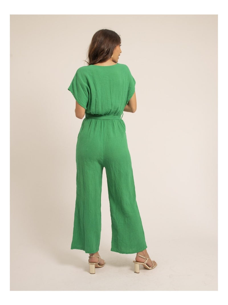 Combi pantalon gaze de coton erolie Vert - Kiabi