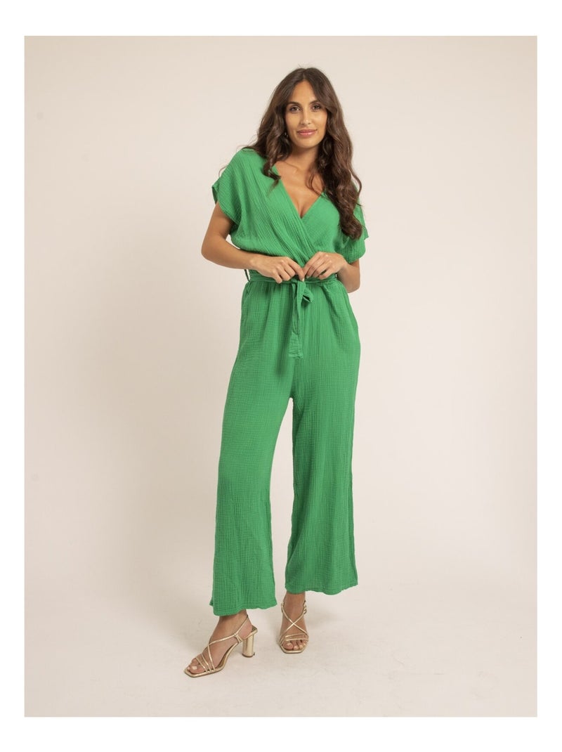 Combi pantalon gaze de coton erolie Vert - Kiabi