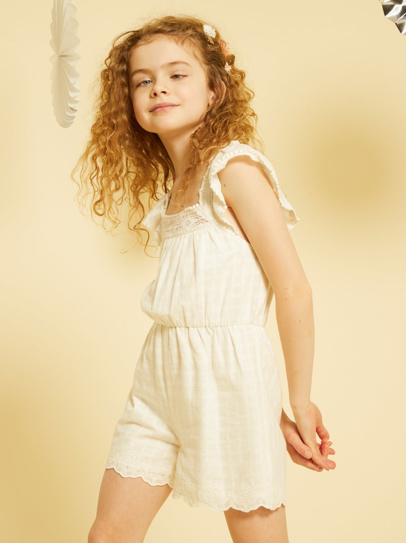 Combi-short unie avec broderie blanc - Kiabi