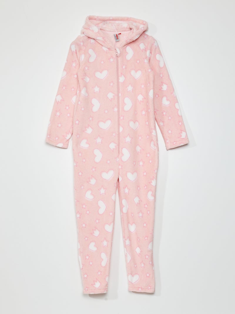 Combinaison à capuche en maille polaire Rose - Kiabi