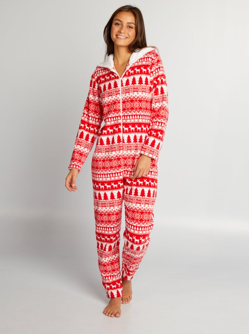 Combinaison à capuche en maille polaire rouge/blanc - Kiabi