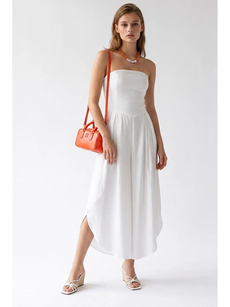 Combinaison bustier à jambe large et fente mixray Blanc - Kiabi