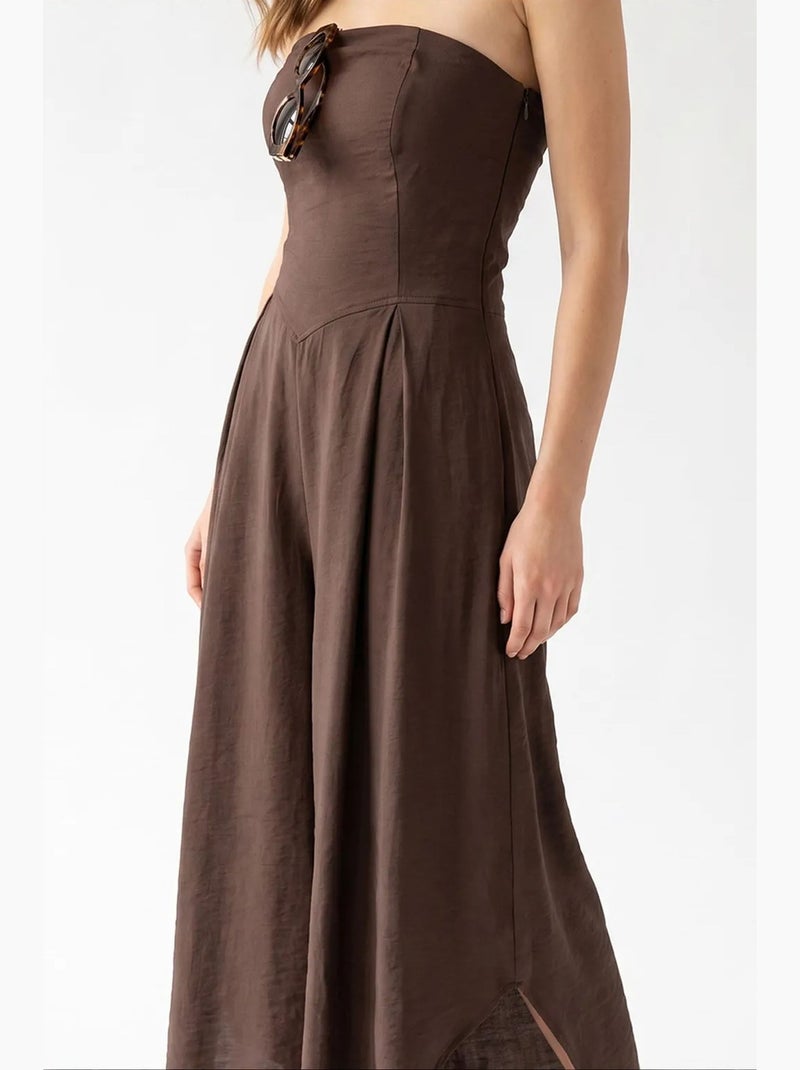 Combinaison bustier à jambe large et fente mixray Marron chocolat - Kiabi