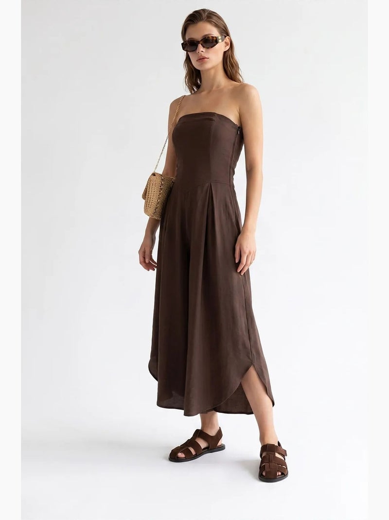 Combinaison bustier à jambe large et fente mixray Marron chocolat - Kiabi
