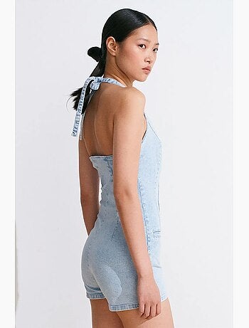 Combinaison courte en denim à col halter dilvin