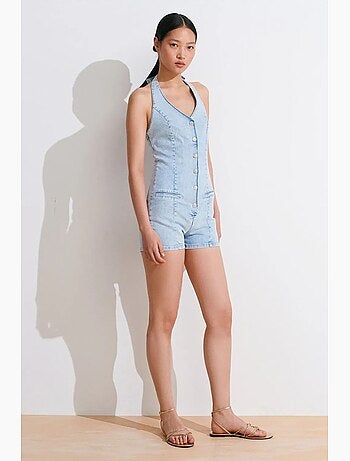 Combinaison courte en denim à col halter dilvin