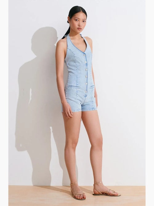 Combinaison courte en denim à col halter dilvin - Kiabi Combinaison courte en denim à col halter dilvin - Kiabi