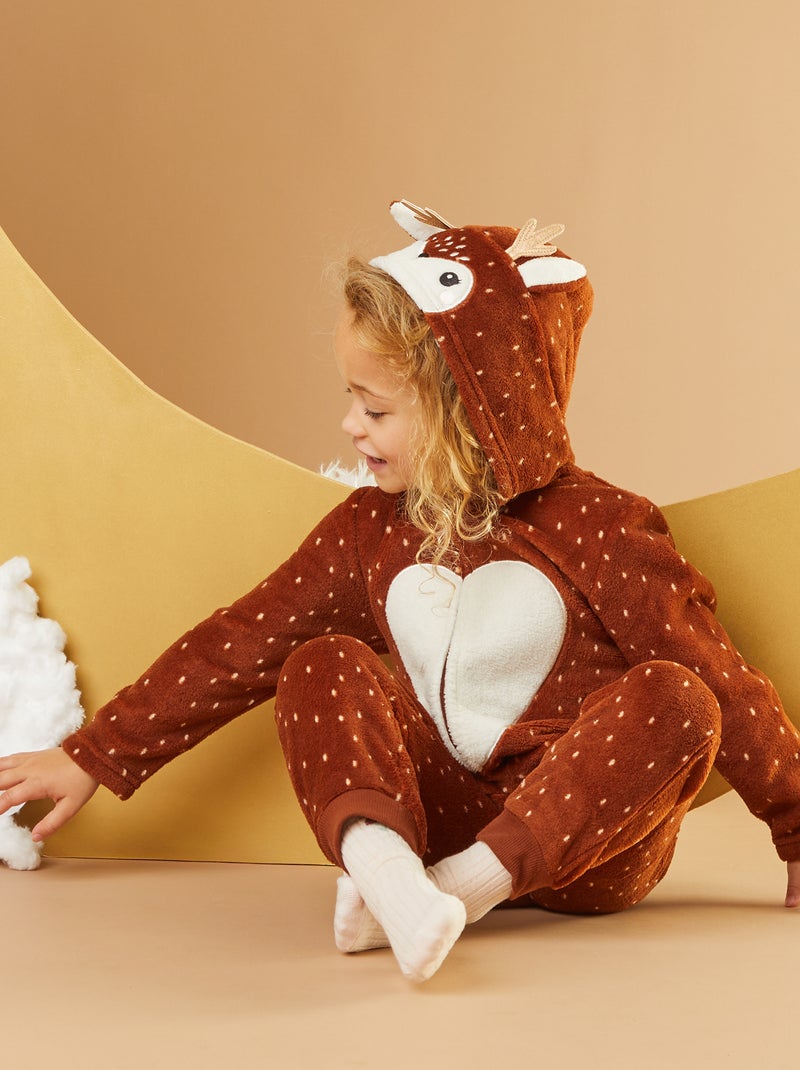 Combinaison de nuit en polaire 'biche' Marron - Kiabi