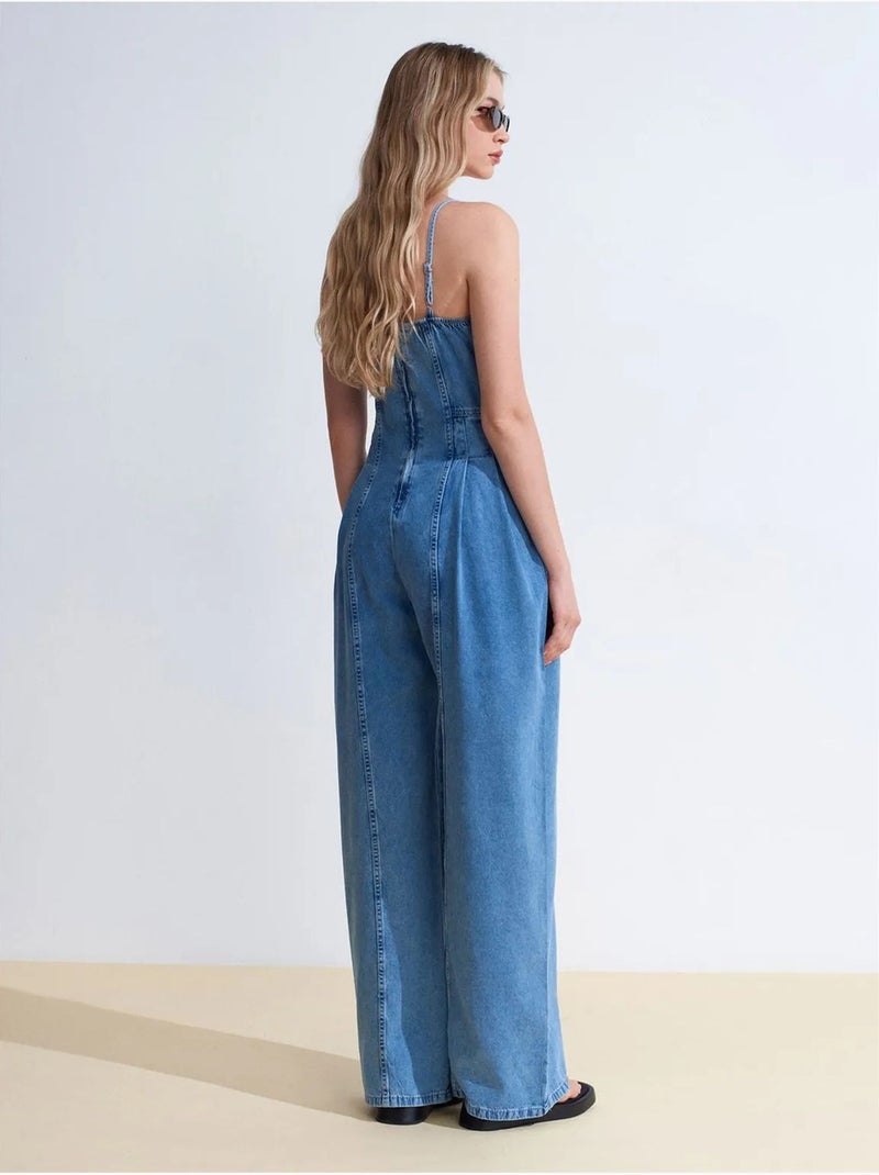Combinaison en denim à jambes larges dilvin Bleu saphir - Kiabi