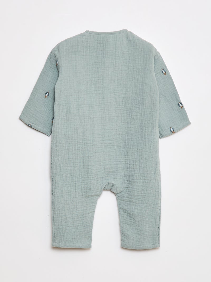 Combinaison en gaze de coton à manches longues Bleu - Kiabi