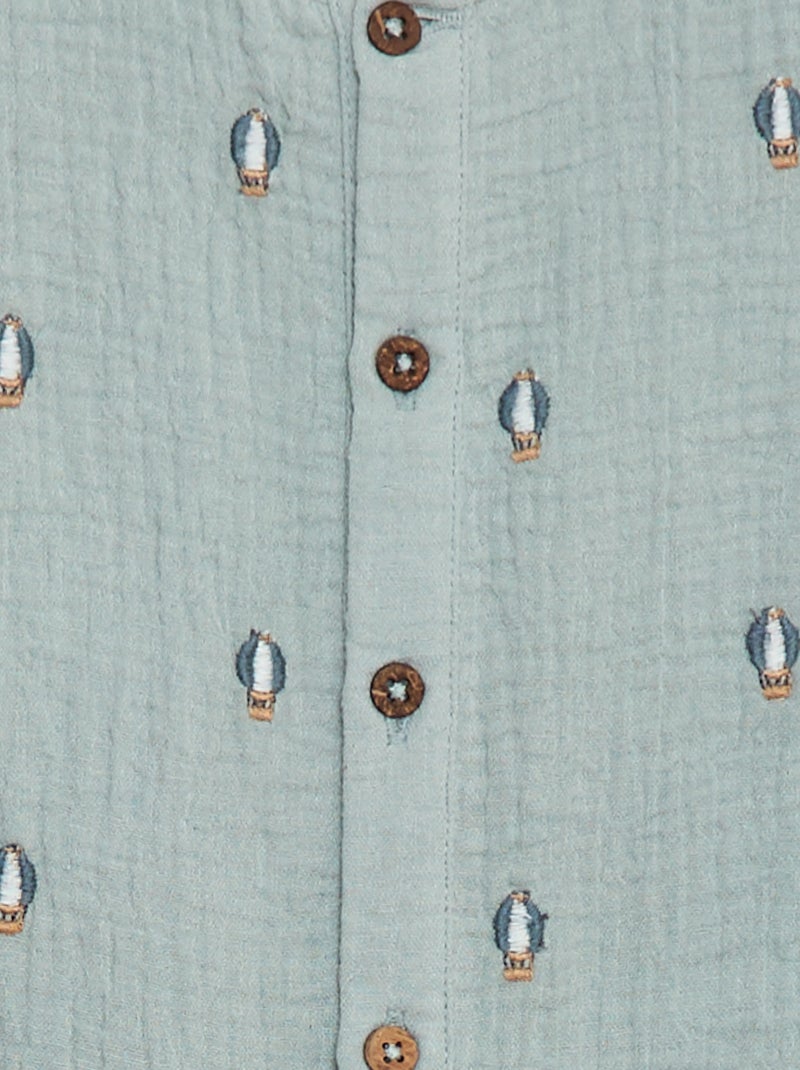 Combinaison en gaze de coton à manches longues Bleu - Kiabi