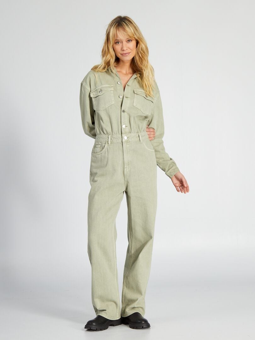 Caroll - COMBINAISON CEINTURÉE EN COTON KAKI UNI