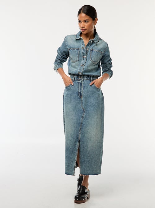 Combinaison en jean longue avec ouverture boutonnée - Kiabi