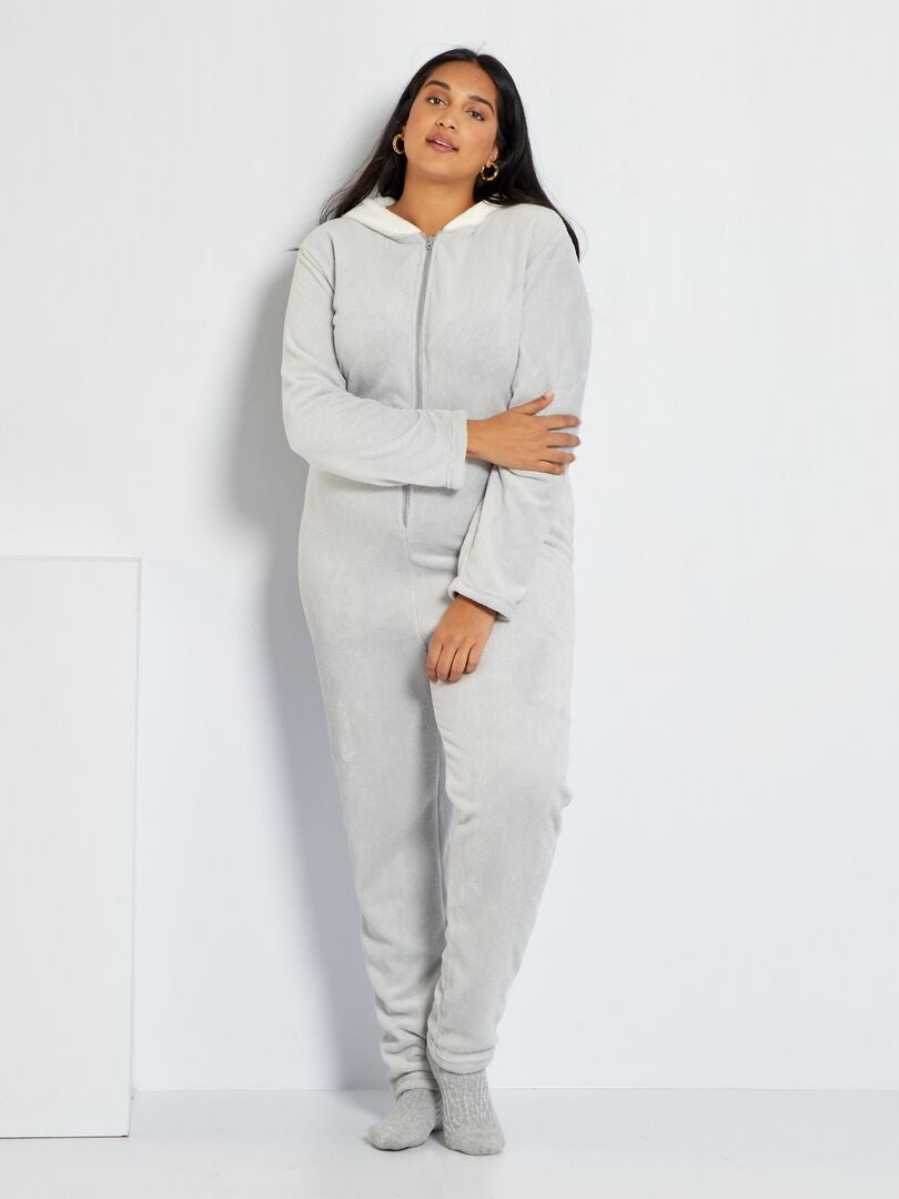 Pyjama Combinaison Polaire Femme – Gris Douillet Pour Les Soirées Cocooning Taille M