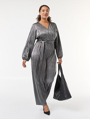 Combinaison jambe large en maille plissée