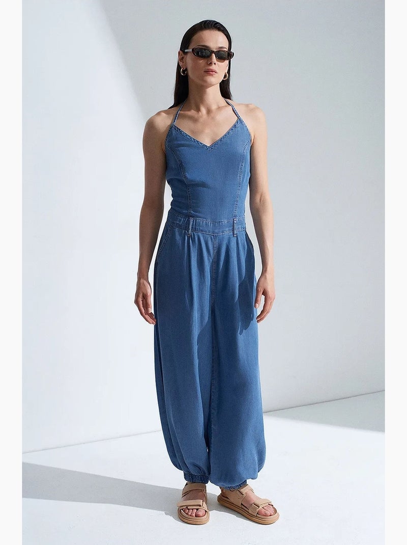 Combinaison large à col halter dilvin Bleu saphir - Kiabi
