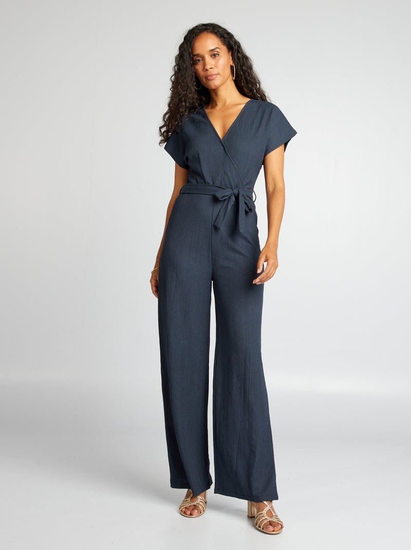 Combinaison longue en maille crêpe Bleu marine Kiabi