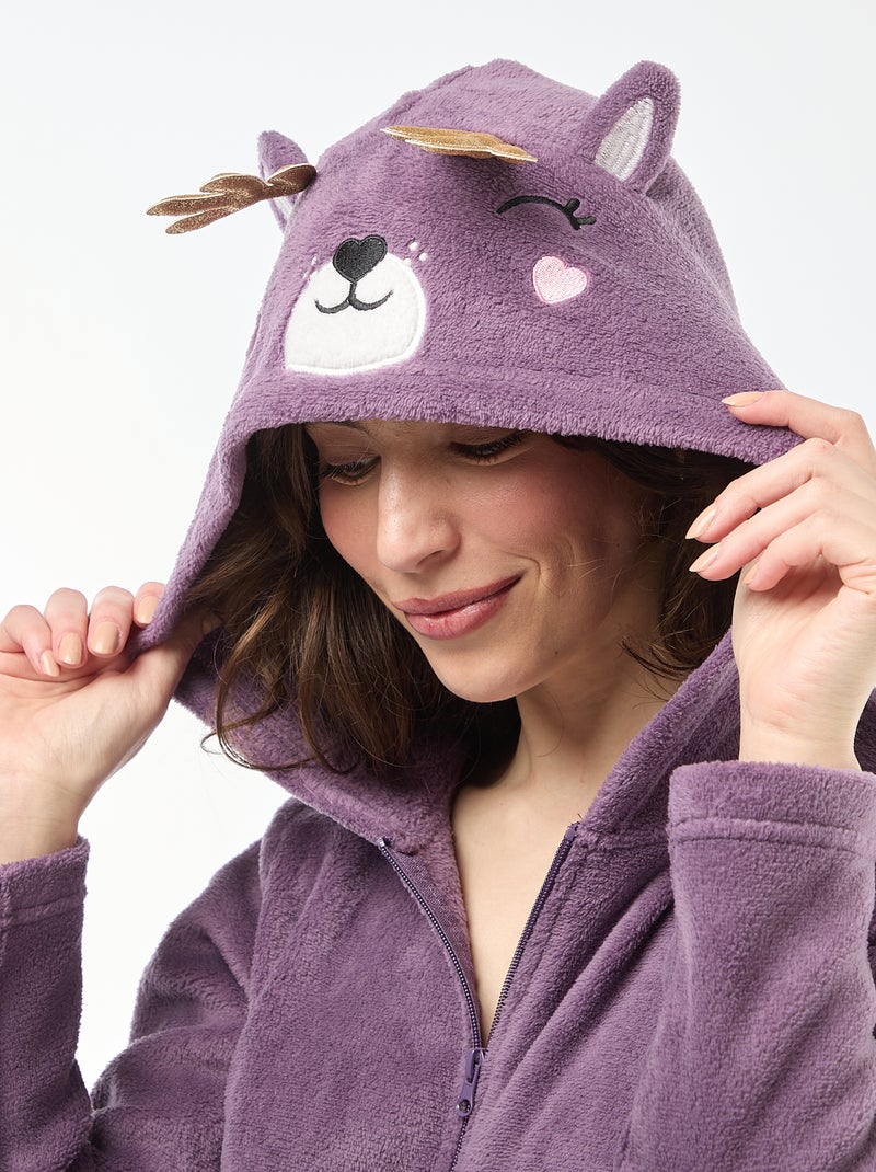 Combinaison longue en polaire animée Biche Violet - Kiabi
