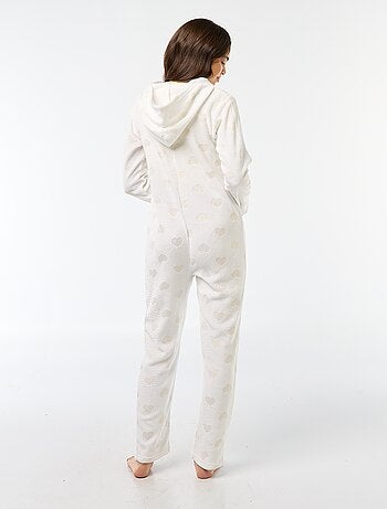 Combinaison longue en polaire avec motif cœur