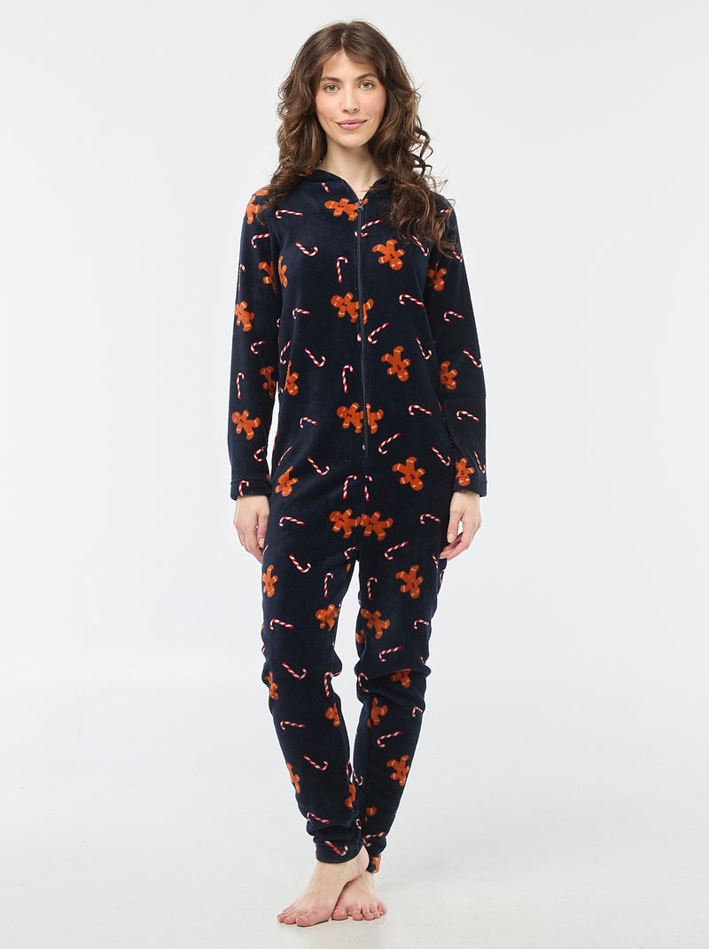 OLAOLA Combinaison Adulte Renne Pain D'Épices Noël - Pyjama Unisexe Peluche Fleece Doux, Costume Festif Pour Carnaval, Noël Et Halloween