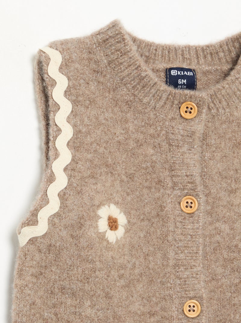 Combinaison longue sans manches en tricot Beige - Kiabi