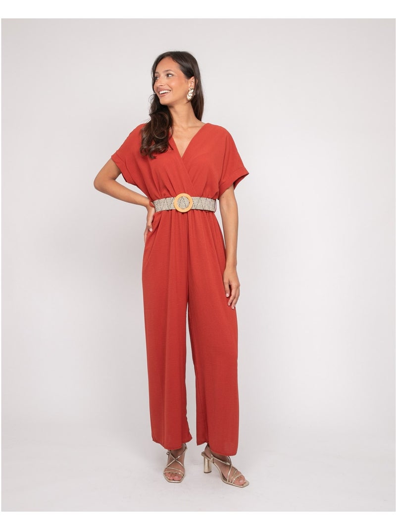 Combinaison pantalon cache-coeur evala Rouge brique - Kiabi