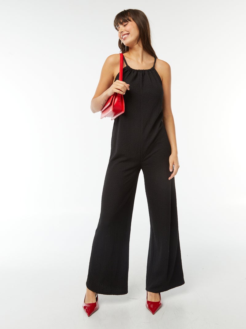 Combinaison pantalon en maille gaufrée noir - Kiabi